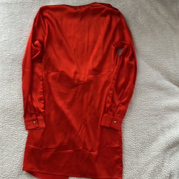 NEW Forever 21 Satin Mini Dress w/Split (Tomato Color) - Picture 7 of 8